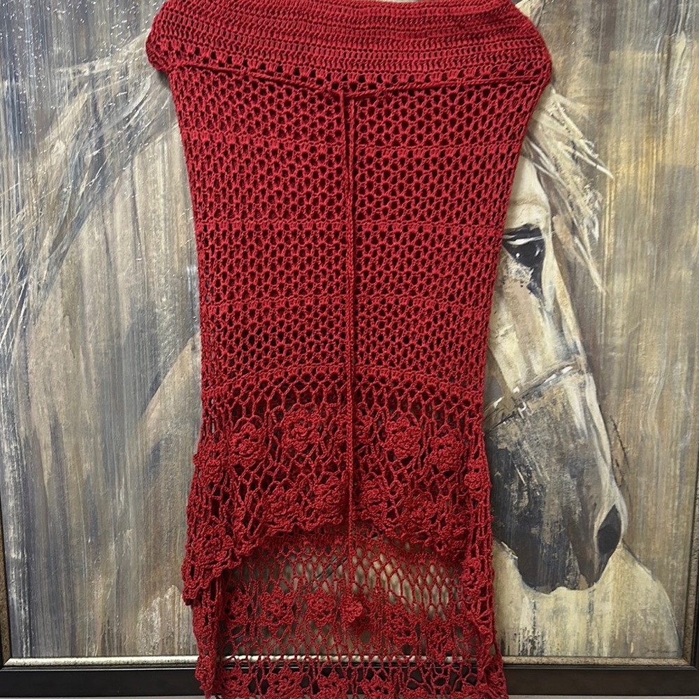 POL Red Crochet Maxi Skirt SMALL NWOT
